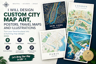 design custom city map art, posters, travel maps and illustrations