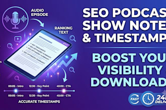 write SEO podcast show notes and accurate timestamps