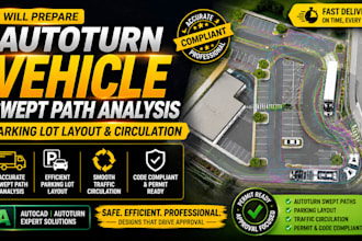prepare autoturn vehicle swept path analysis, parking lot layout and circulation