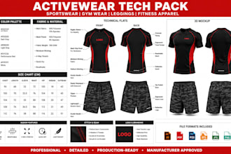 create activewear tech pack, gym wear leggings for factory production