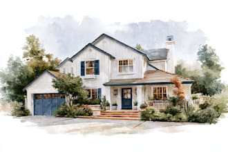 draw house illustration watercolor style