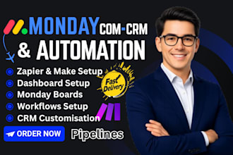 setup monday com crm automation monday com workflow zapier make com automation
