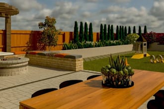plan modern backyard landscape with custom 3d hardscaping, residential gardens