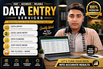 do excel data entry , data cleaning ,pdf to excel , tally