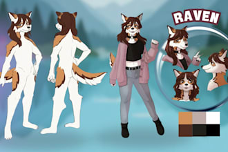 draw a detailed furry fursona reference sheet, anthro ref sheet art