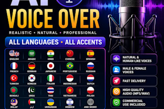 create a realistic ai voice over all language