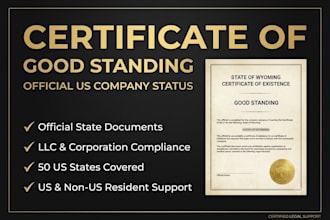 obtain a certificate of good standing for your US llc or corporation