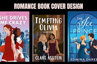 create a stunning romance book cover with custom character illustration