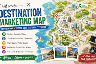 create destination marketing map, tourism map, vector illustration, city guide