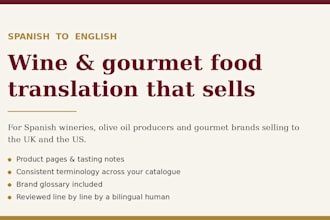 translate your spanish wine and gourmet food descriptions into english