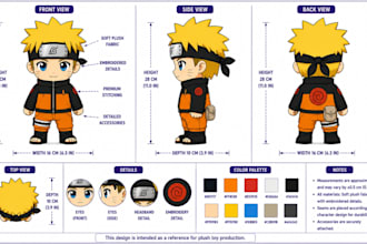 create plush toy turnaround reference sheet stuffed animal toy tech pack design