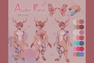 draw custom furry reference sheet fursona, character design and furry art