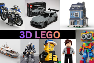 design custom 3d lego car, house, lego minifigure, toys, wit manual instruction