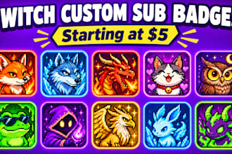 design custom pixel art twitch sub badges, bit emotes and channel points