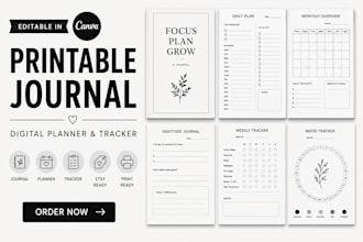 design canva printable journal editable digital planner etsy minimalist tracker