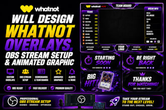 design whatnot overlays, obs stream setup and animated graphics