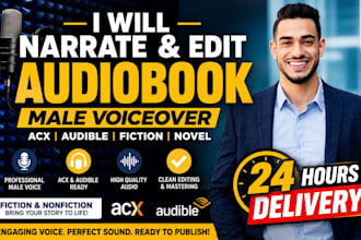 narrate edit audiobook male voiceover acx audible fiction novel book