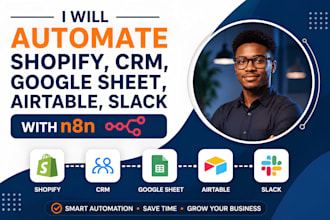 automate shopify CRM, google sheet, airtable, slack with n8n