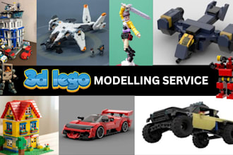 design custom 3d lego minifigure, lego car, house, toys, wit manual instructions