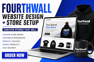 design fourth wall website, setup fourthwall store, merch tshirt pod design