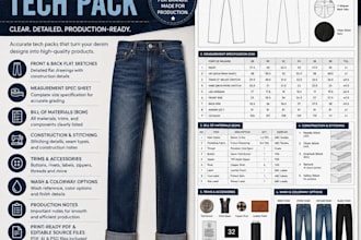create factory ready denim jeans tech pack for manufacturing