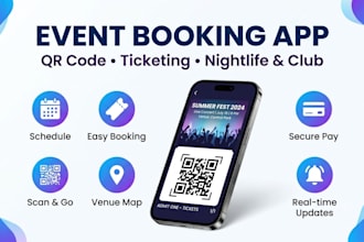 build event booking app, ticket booking app, nightlife and club app, qr code