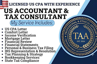 prepare verified US CPA letter for mortgage income verification and self employs
