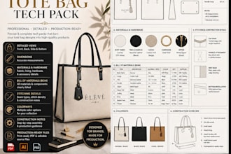 create luxury tote bag tech pack for manufacturers