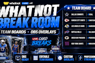 create whatnot card break overlays, team boards and obs graphics