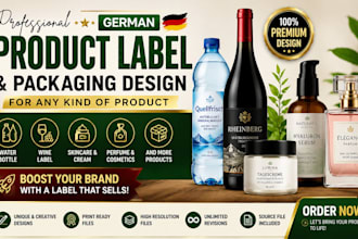 german label design for water bottle wine skincare cream perfume product label