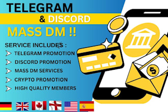 conduct telegram mass dm , discord , crypto , mass dm promotion