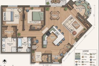 design a simple furnished floor plan and space layout