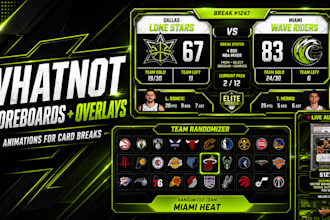 design custom whatnot scoreboards, overlays and animations for card breaks