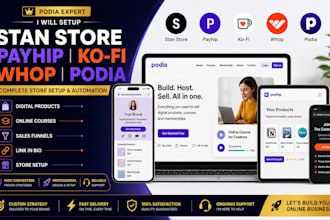 setup stan store payhip kofi whop podia website digital product online course