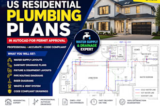 design US residential plumbing and drainage plans in autocad