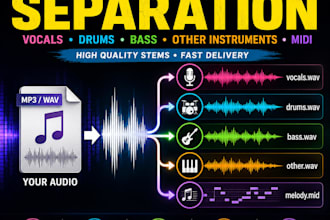 separate your mp3 or wav into vocals, drums, bass and stems
