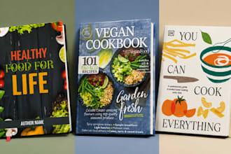 design cookbook cover, recipe book cover and healthy food book cover for kindle