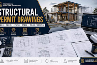 do structural permit drawings, deck, porch, patio, steel structure, wood framing