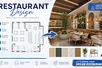 create restaurant interior concept with dining layout and furniture planning