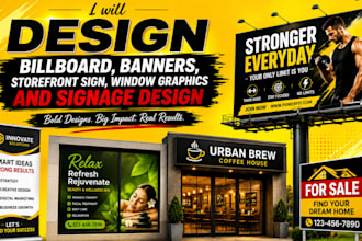 design billboard, window graphics, storefront sign, banners and signage design