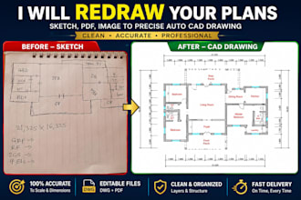 redraw 2d floor plan, blueprint and PDF to autocad