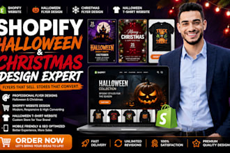 design shopify halloween flyer chrismas flyer halloweem tshirt website design