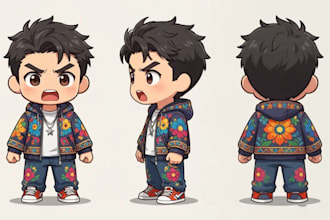 design cute chibi character turnaround sheet