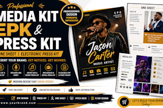 create influencer media kit, press kit and one sheet design