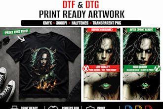 prepare professional dtf and dtg print ready artwork