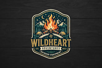 design a creative bonfire logo for camping and outdoor brand