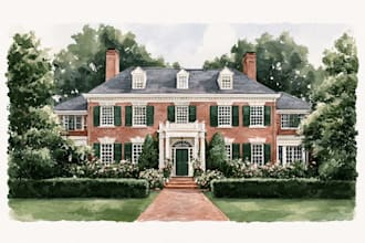 watercolor wedding venue, house, landscape