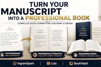 professionally format your book for ingramspark, lulu and bookvault publishing