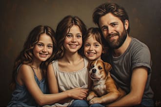 do digital oil painting art portrait, pets, family photo