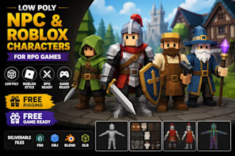 create low poly npc character models, roblox characters for rpg games
